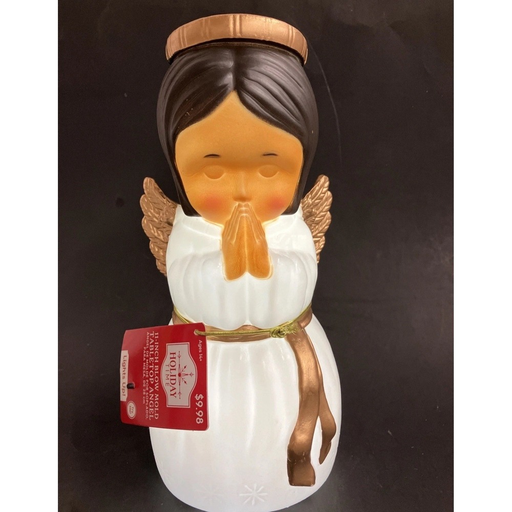 New Christmas Tabletop Blow Mold Praying Angel‎ Brown Hair 11" Holiday Time